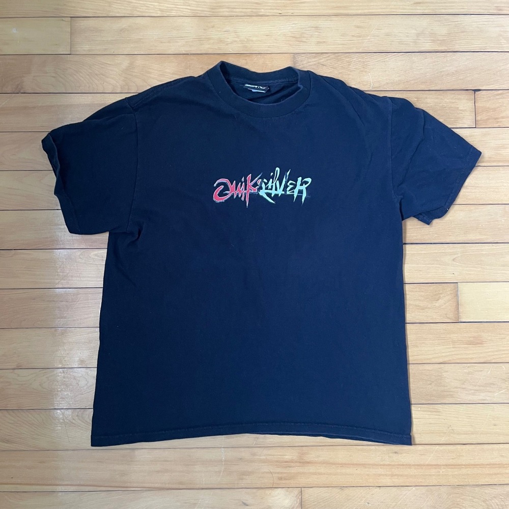 Quiksilver Mens Black Graphic T-Shirt Short Sleeve Surf Skate Small Y2K